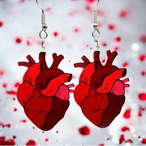 Pair Anatomical Heart Acrylic Dangle Earrings Halloween Morbid Horror Punk NWT